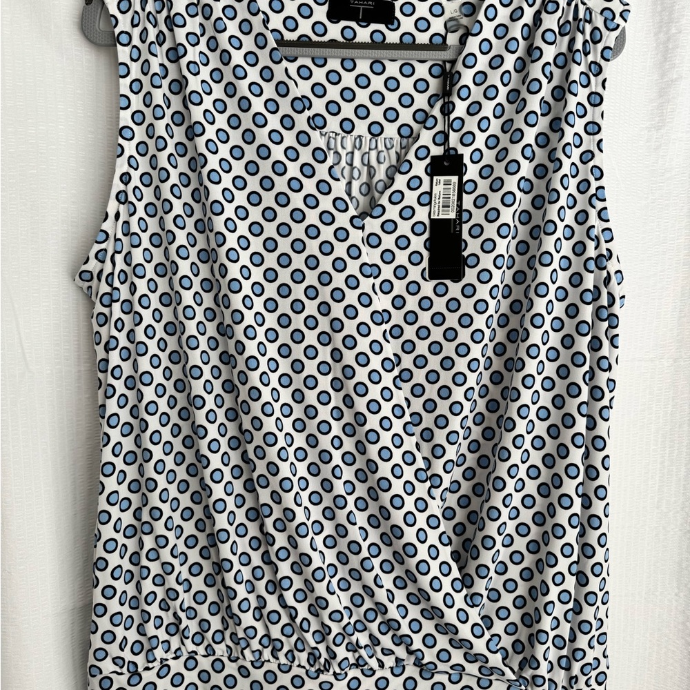 NWT Tahari Blue & White Polka Dot Blouse